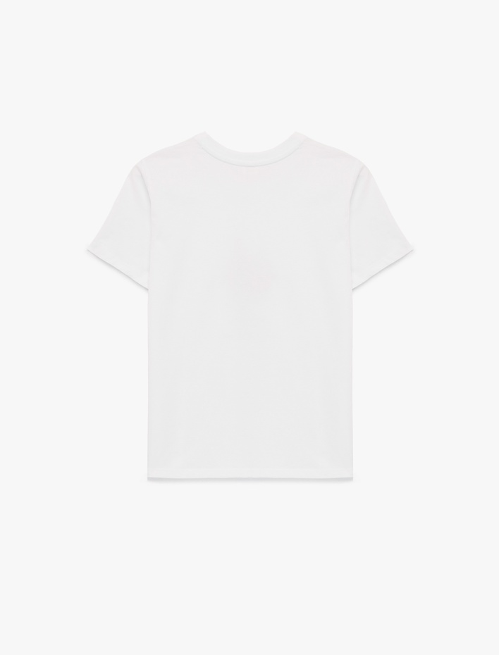  Pamuklu Kısa Kollu Bisiklet Yaka Çiçek Baskılı Tişört