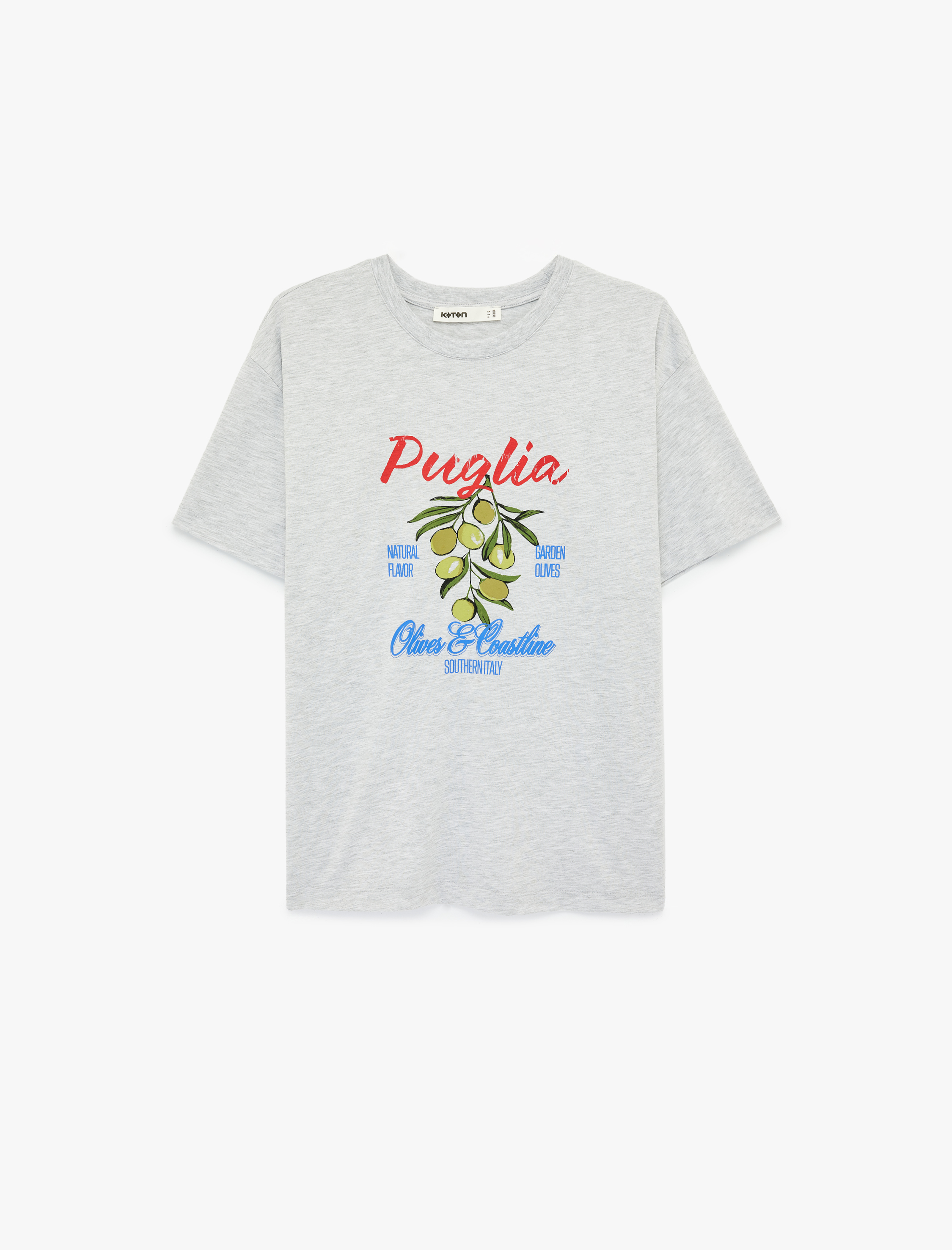   Kısa Kollu Bisiklet Yaka Zeytin Baskılı Tişört