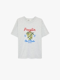 Kısa Kollu Bisiklet Yaka Zeytin Baskılı Tişört