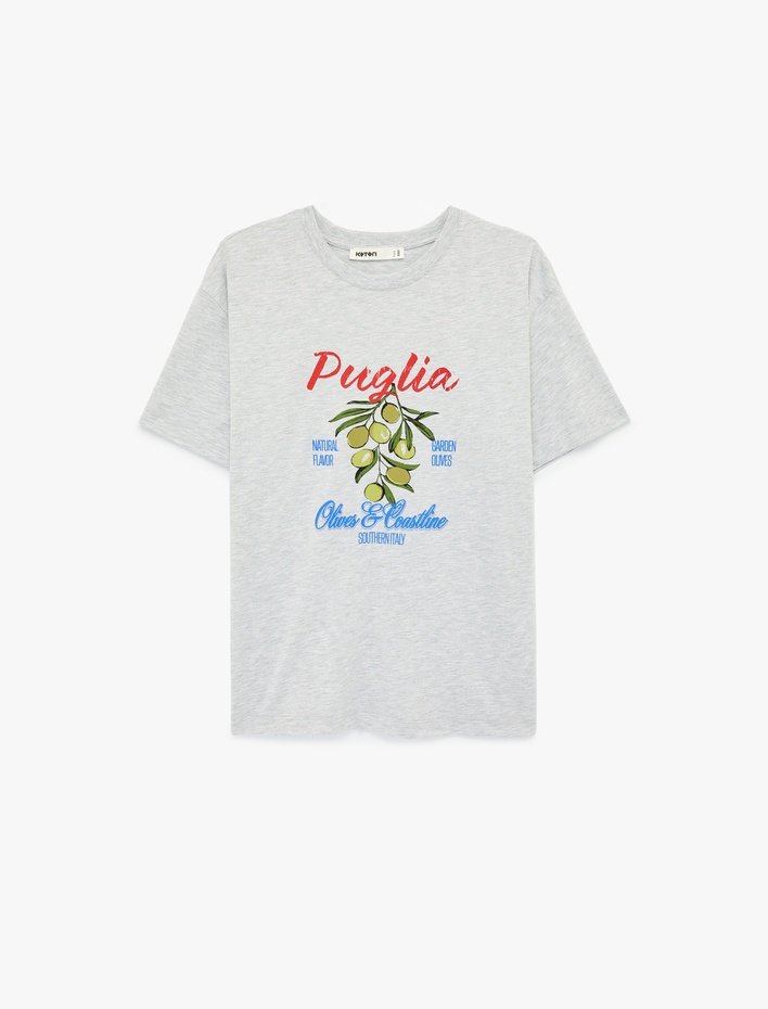  Kısa Kollu Bisiklet Yaka Zeytin Baskılı Tişört