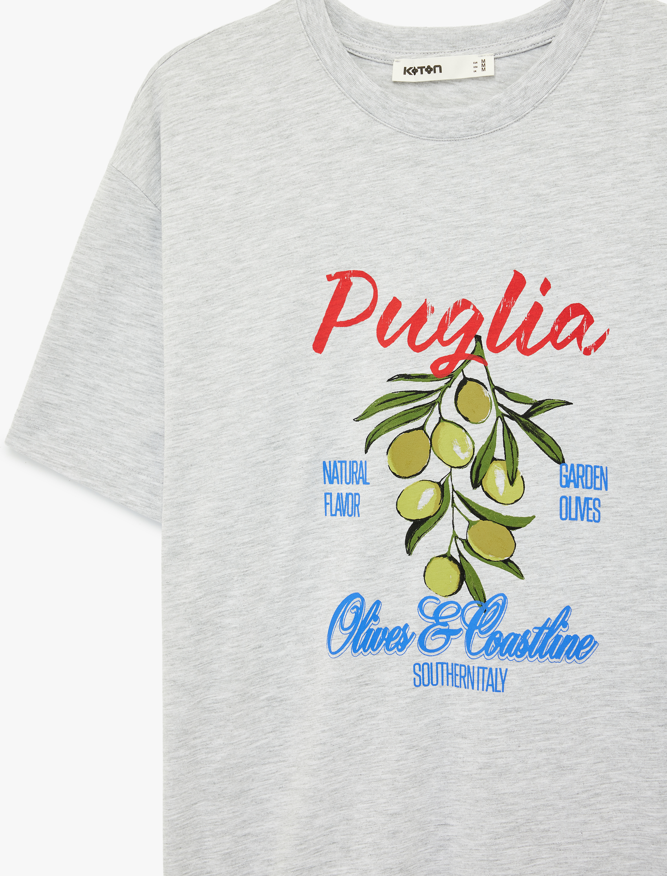   Kısa Kollu Bisiklet Yaka Zeytin Baskılı Tişört