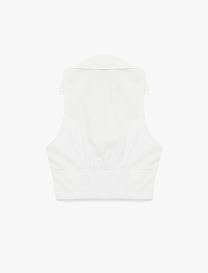  Slim Fit Klasik Yaka Kolsuz Fermuarlı Crop Bluz