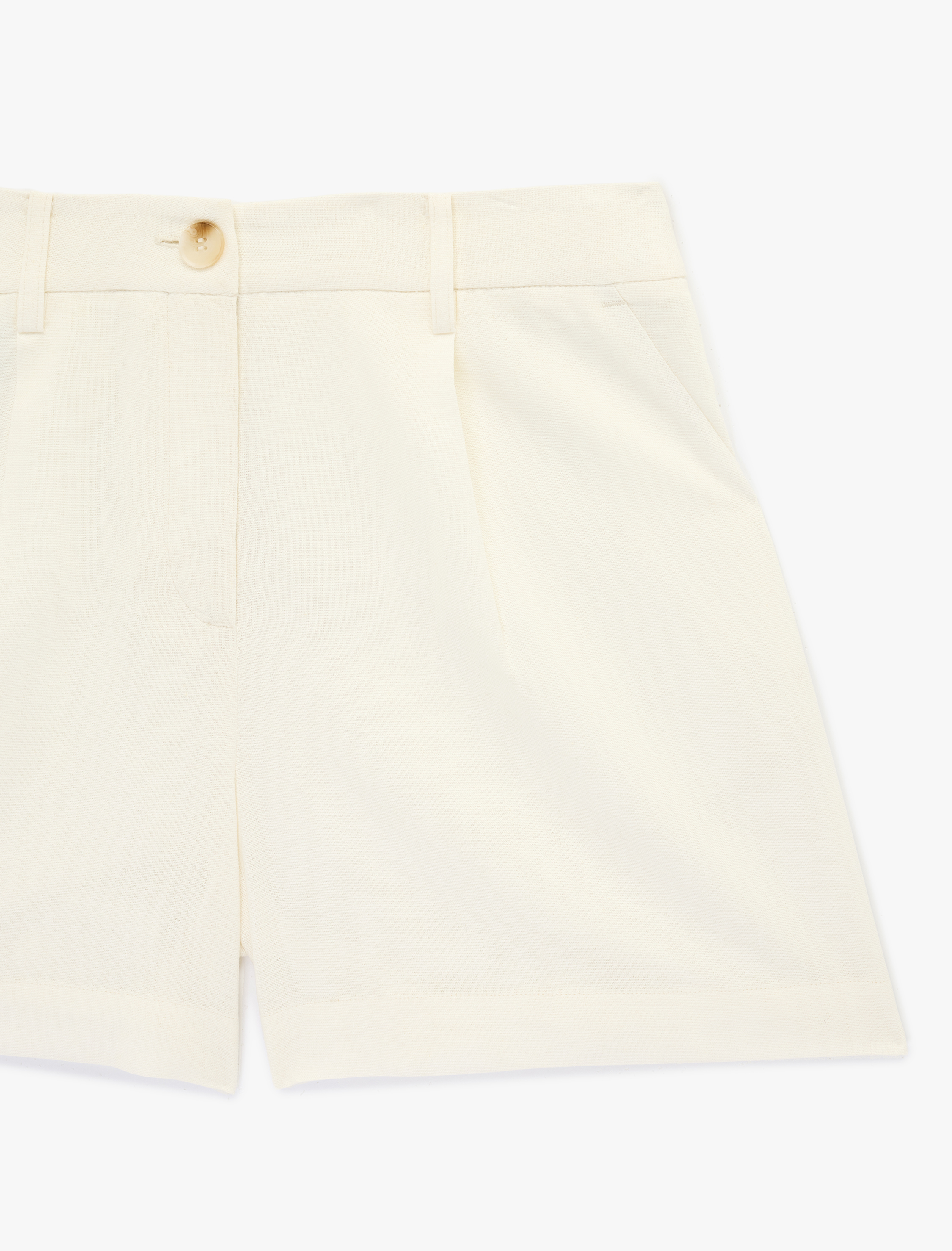   Cep Detaylı Yüksek Bel Düğmeli Keten Karışımlı Bermuda Şort