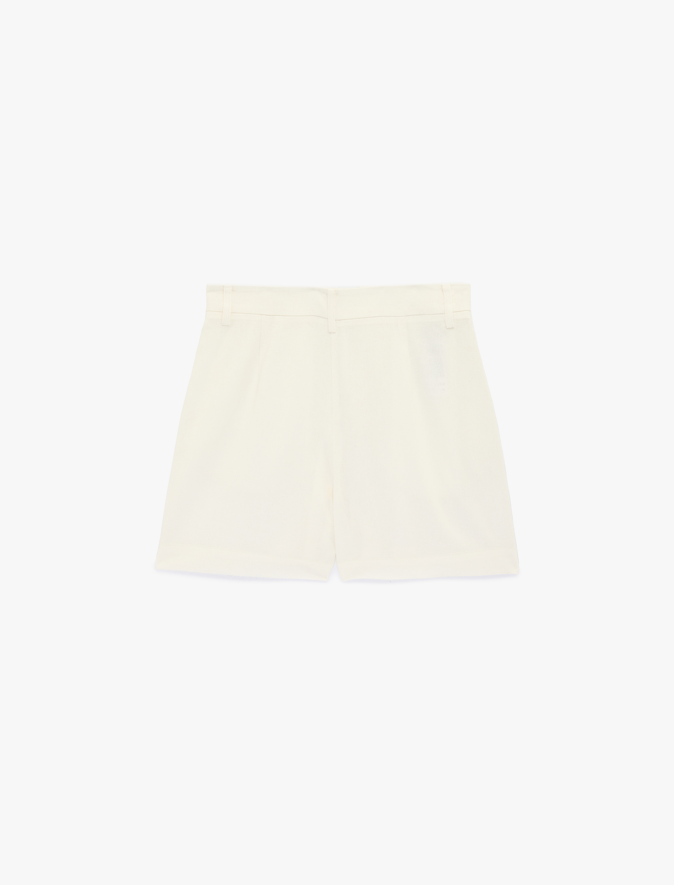   Cep Detaylı Yüksek Bel Düğmeli Keten Karışımlı Bermuda Şort