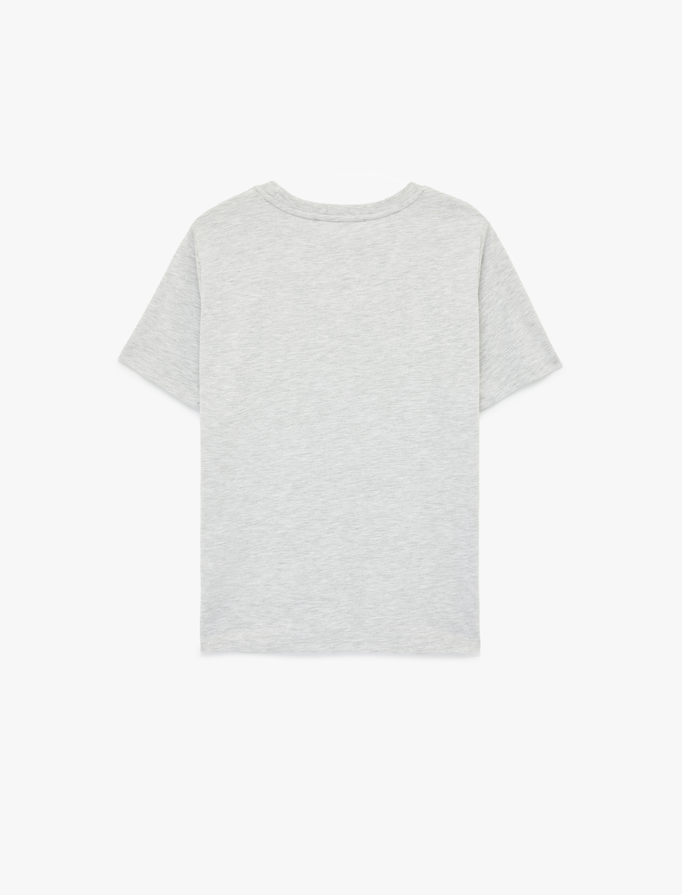   Kısa Kollu Bisiklet Yaka Kedi Baskılı Tişört