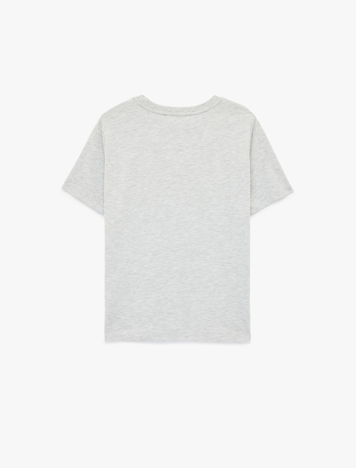  Kısa Kollu Bisiklet Yaka Kedi Baskılı Tişört