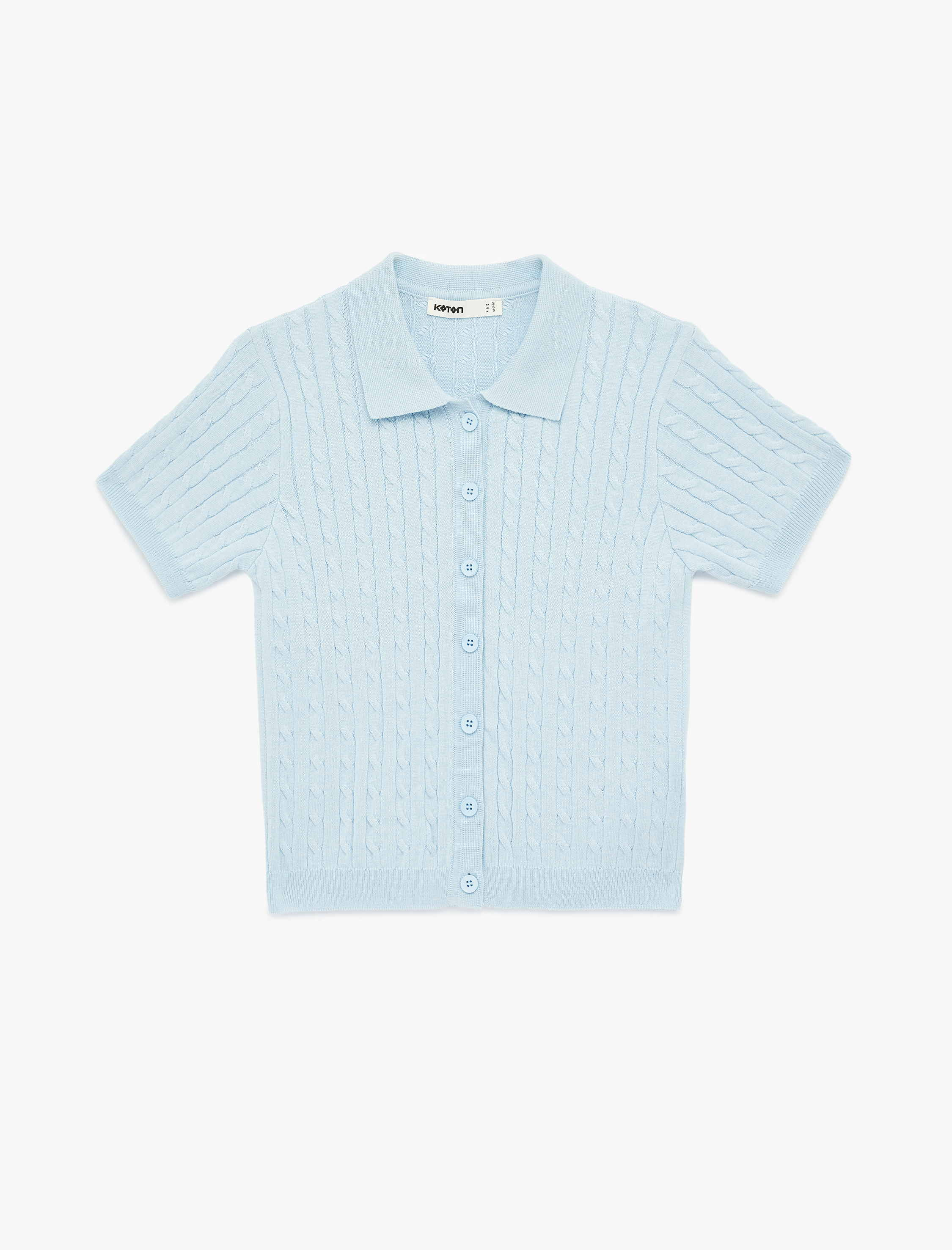   Düğmeli Kısa Kollu Polo Yaka Saç Örgü Hırka