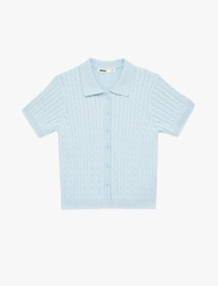 Düğmeli Kısa Kollu Polo Yaka Saç Örgü Hırka