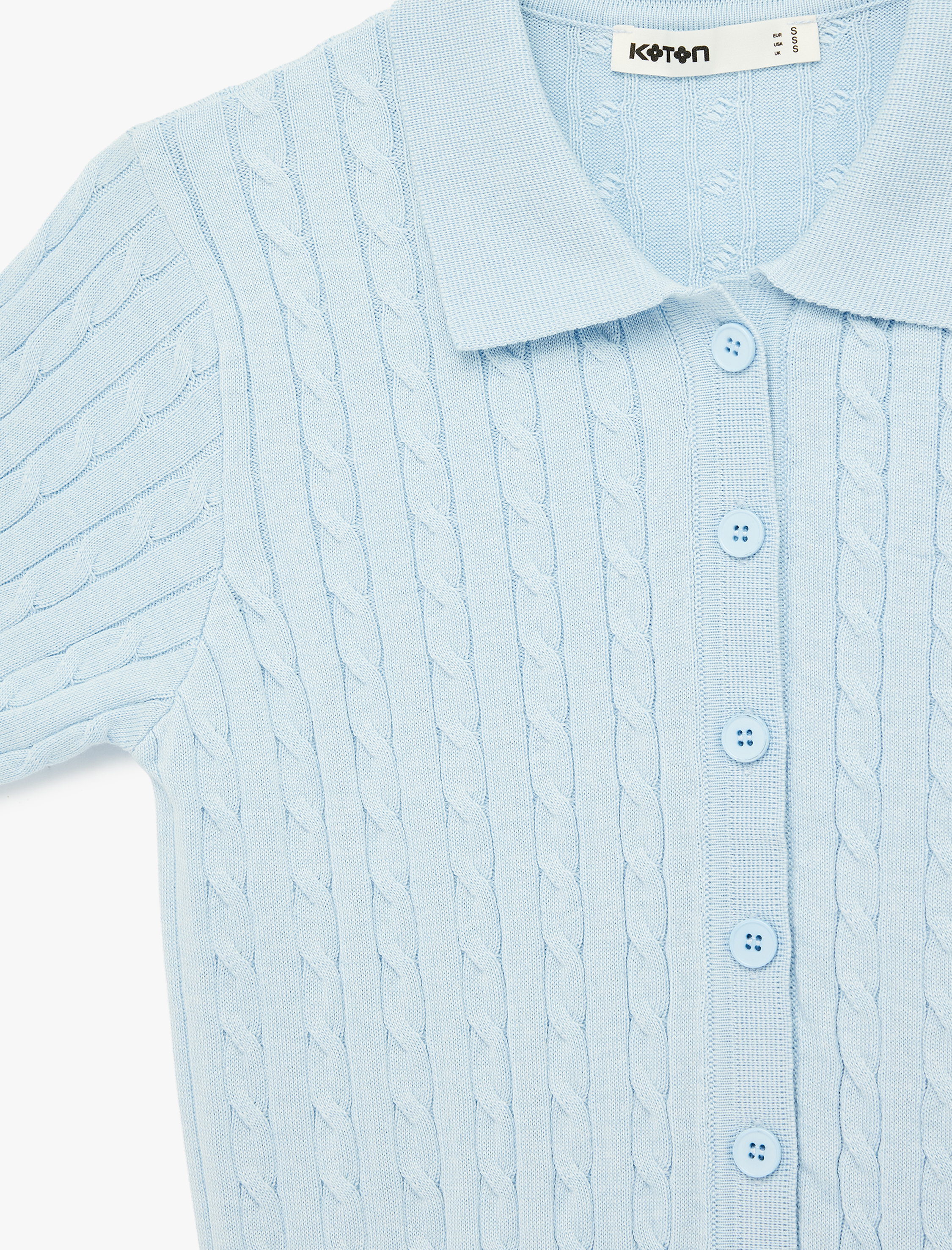   Düğmeli Kısa Kollu Polo Yaka Saç Örgü Hırka