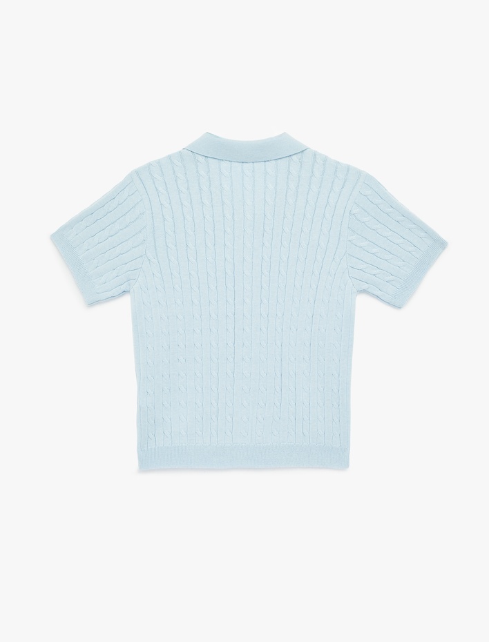  Düğmeli Kısa Kollu Polo Yaka Saç Örgü Hırka