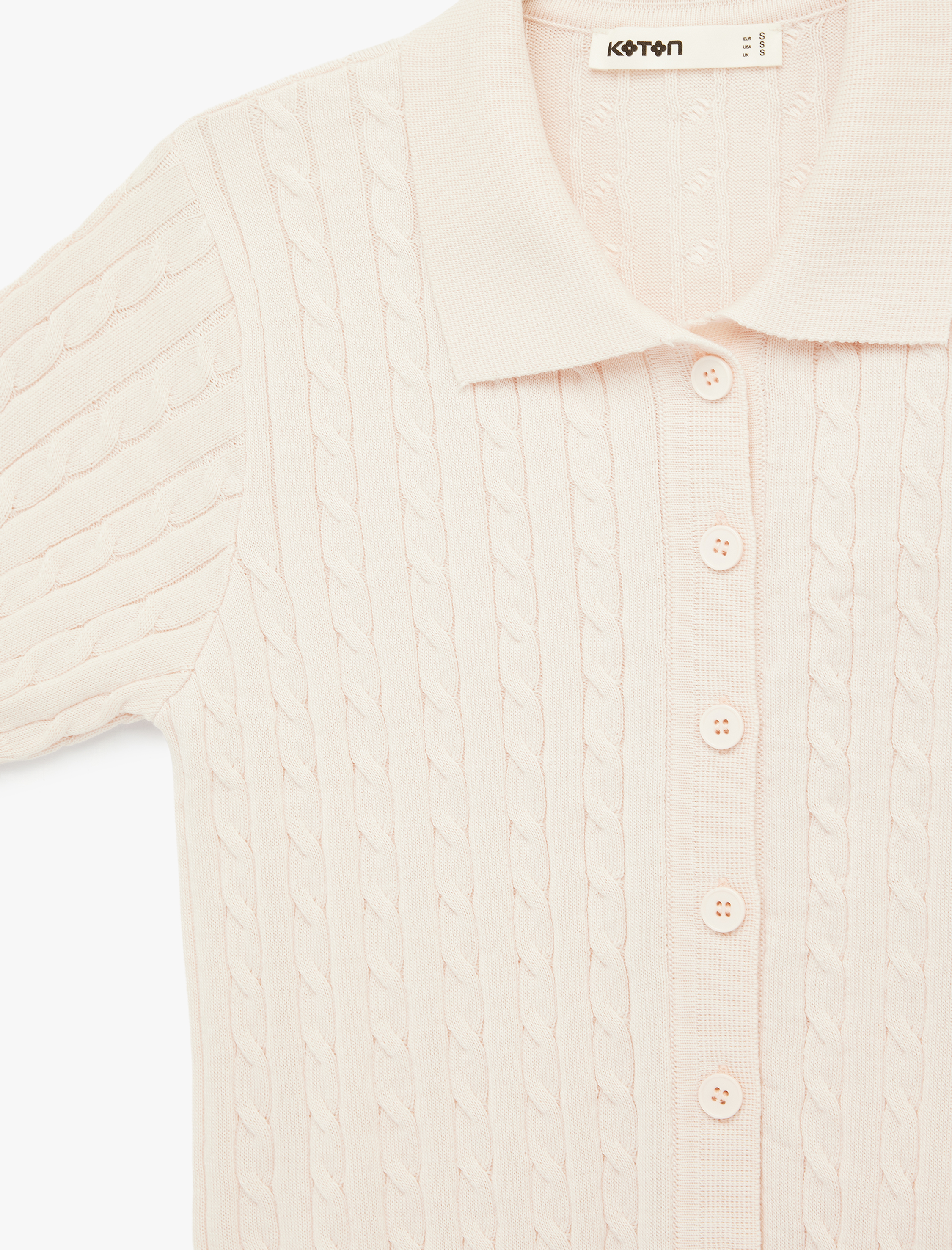   Düğmeli Kısa Kollu Polo Yaka Saç Örgü Hırka