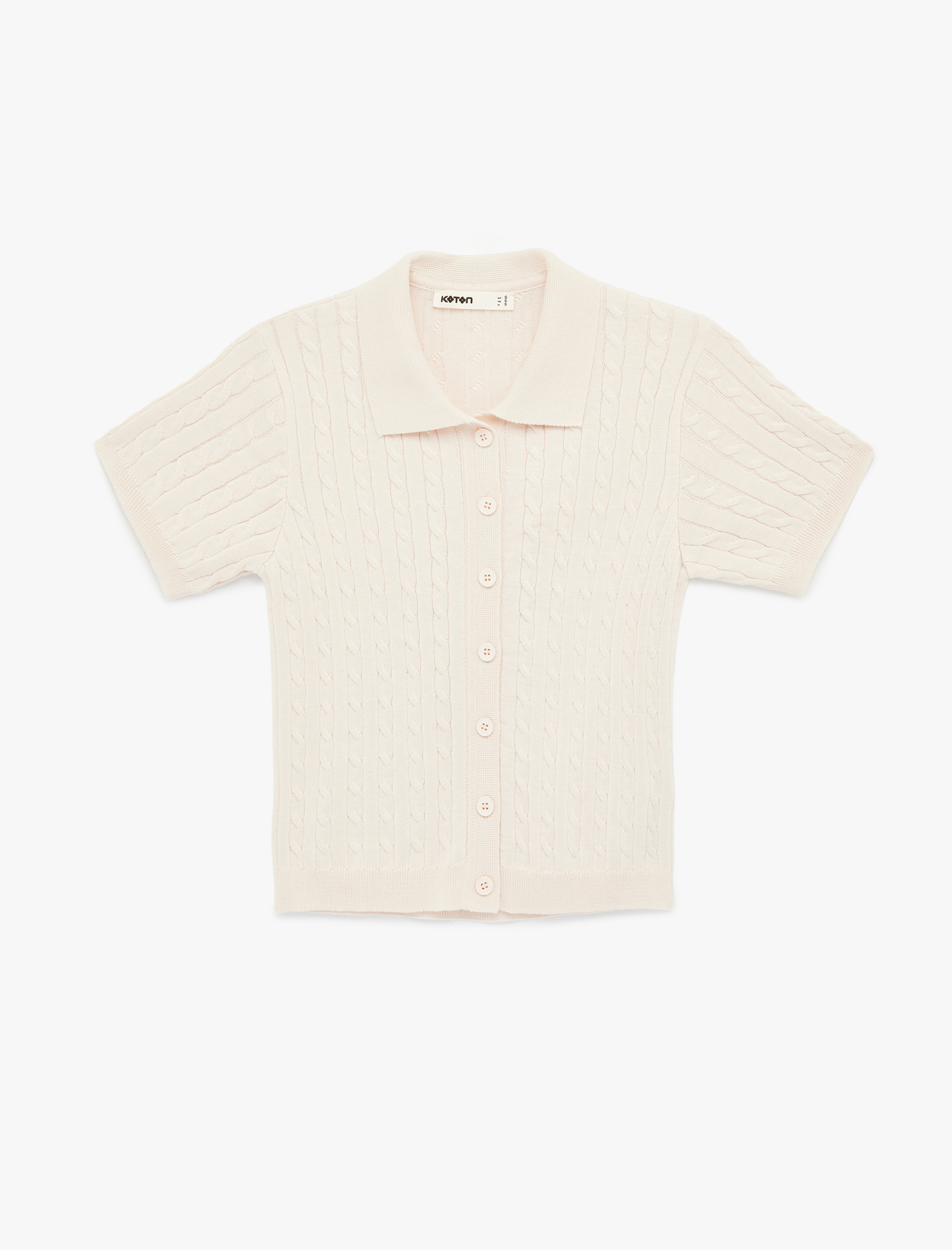   Düğmeli Kısa Kollu Polo Yaka Saç Örgü Hırka