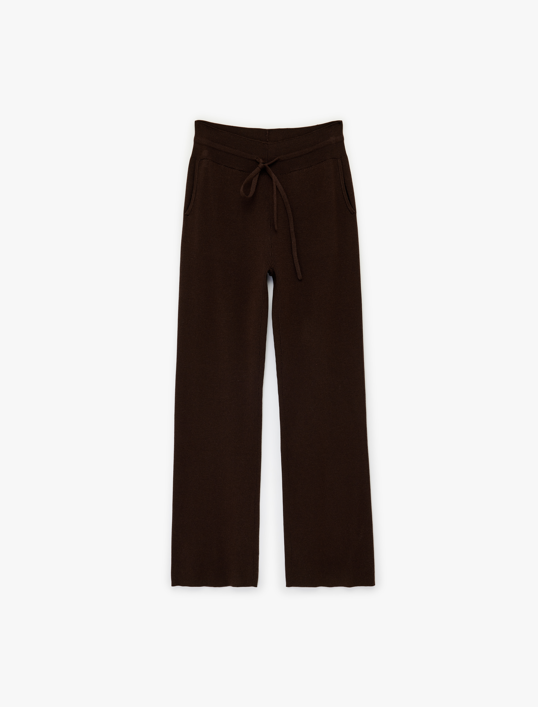   Beli Bağcıklı Cepli Yüksek Bel Triko Pantolon