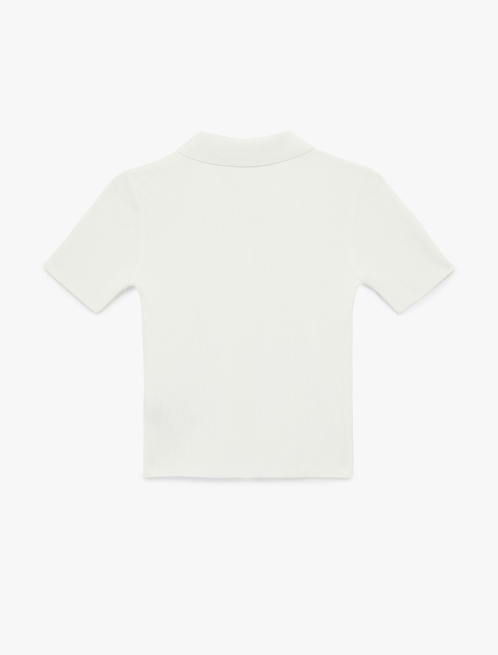  Yarım Düğme Detaylı Kısa Kollu Polo Yaka Triko Kazak