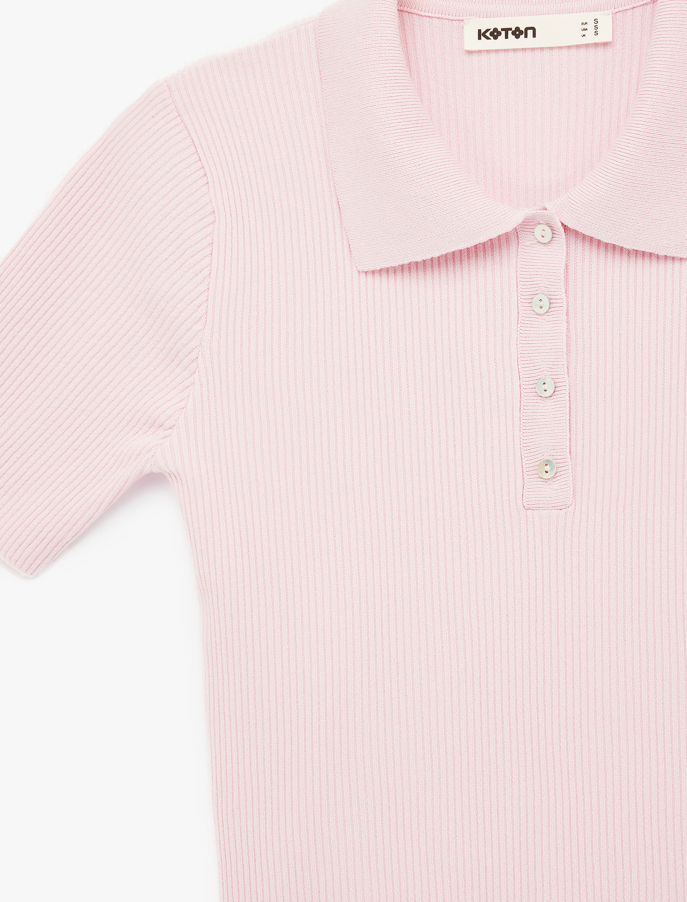   Yarım Düğme Detaylı Kısa Kollu Polo Yaka Triko Kazak