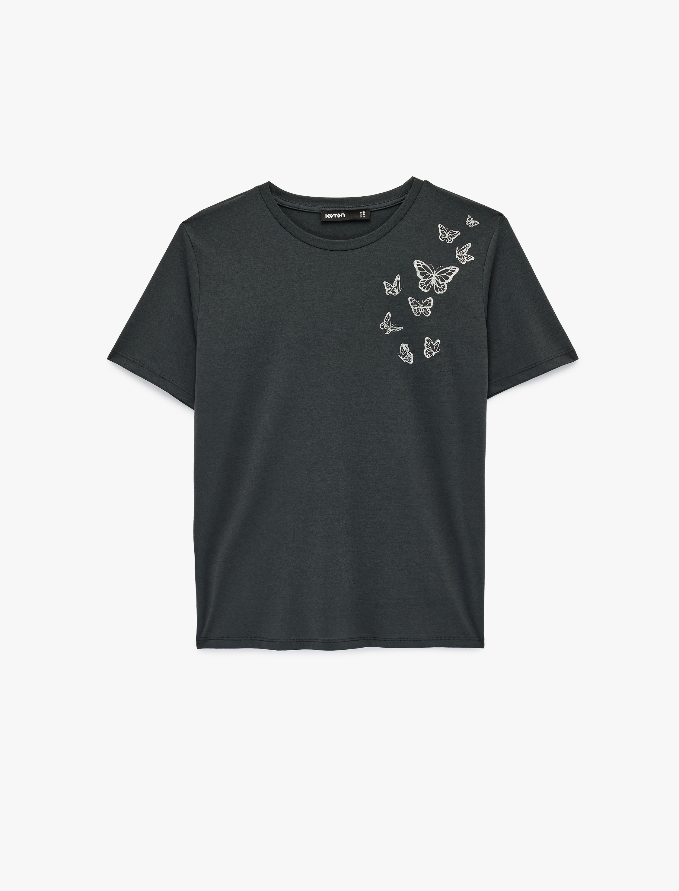   Kısa Kollu Yuvarlak Yaka Kelebek Baskılı Tişört