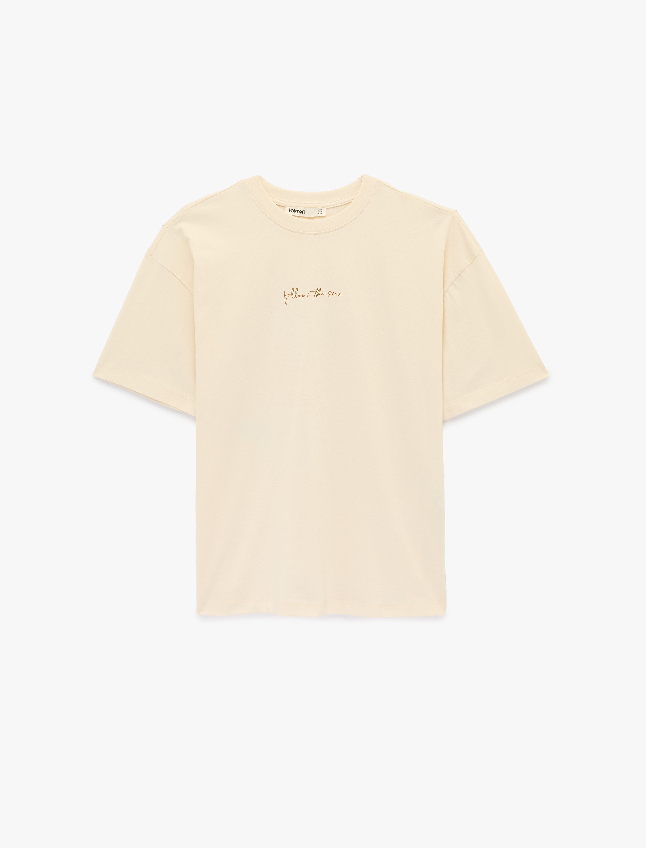   Pamuklu Kısa Kollu Bisiklet Yaka Arkası Ayçiçek Baskılı Oversize Tişört