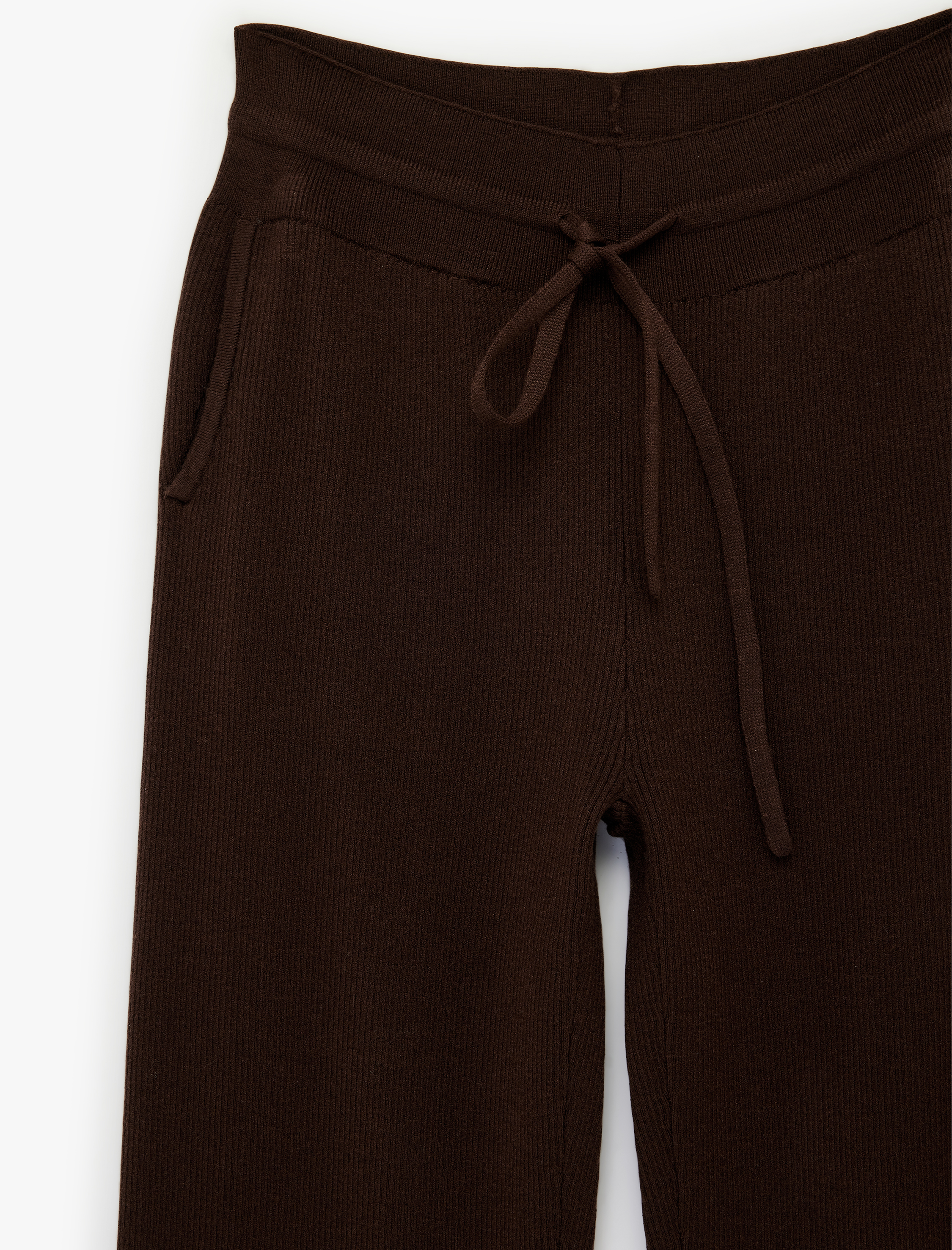   Beli Bağcıklı Cepli Yüksek Bel Triko Pantolon