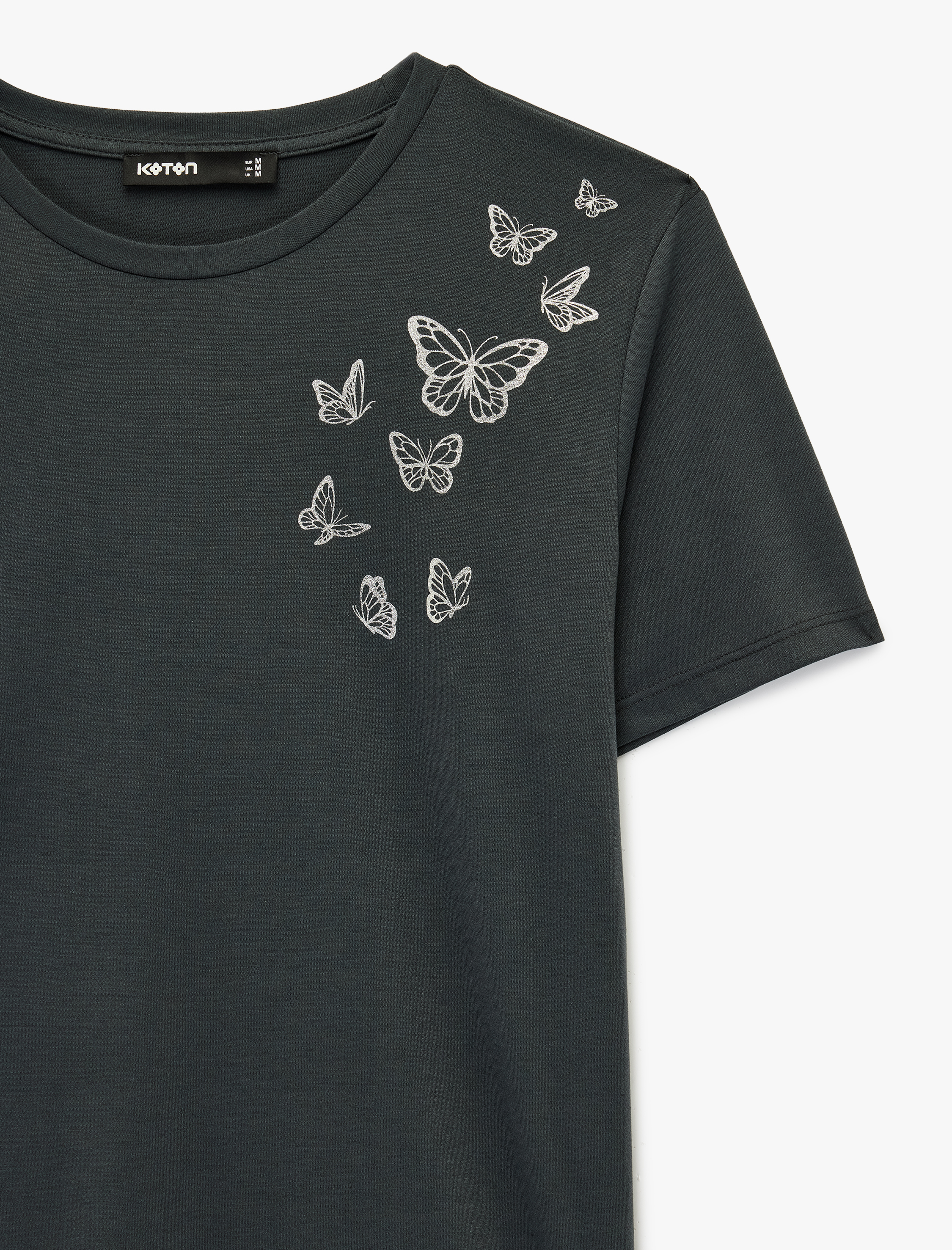   Kısa Kollu Yuvarlak Yaka Kelebek Baskılı Tişört