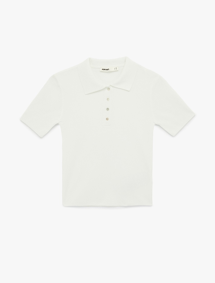  Yarım Düğme Detaylı Kısa Kollu Polo Yaka Triko Kazak