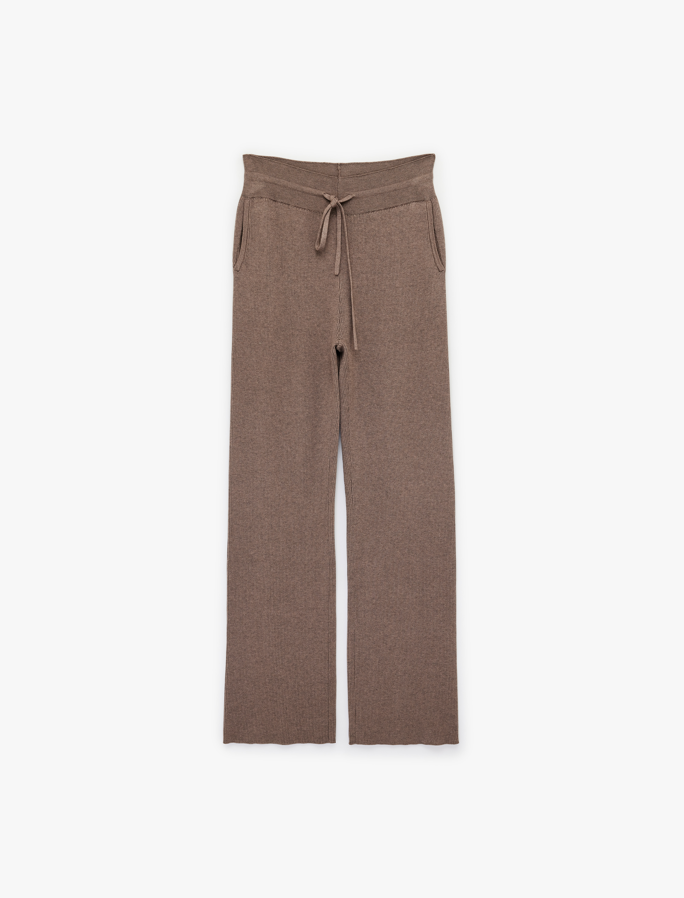   Beli Bağcıklı Cepli Yüksek Bel Triko Pantolon