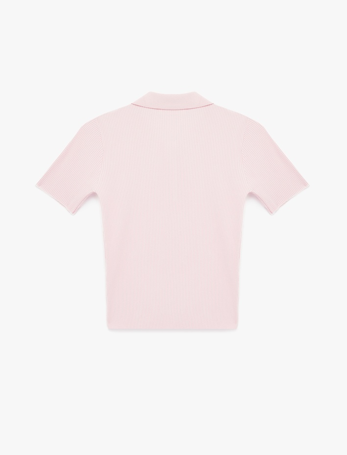  Yarım Düğme Detaylı Kısa Kollu Polo Yaka Triko Kazak