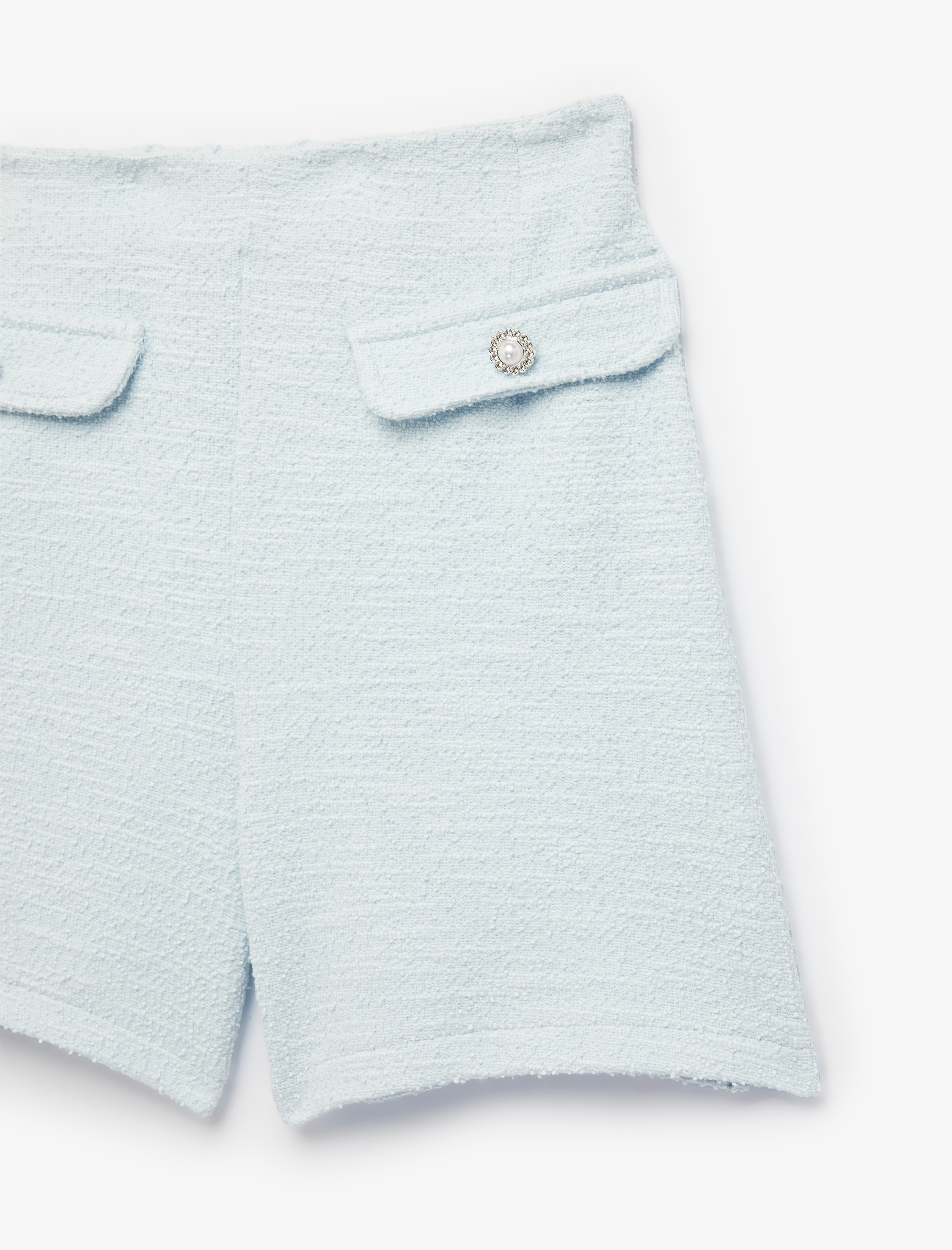  Kız Çocuk Beli Lastikli Kapaklı Cep Detaylı Tüvit Şort