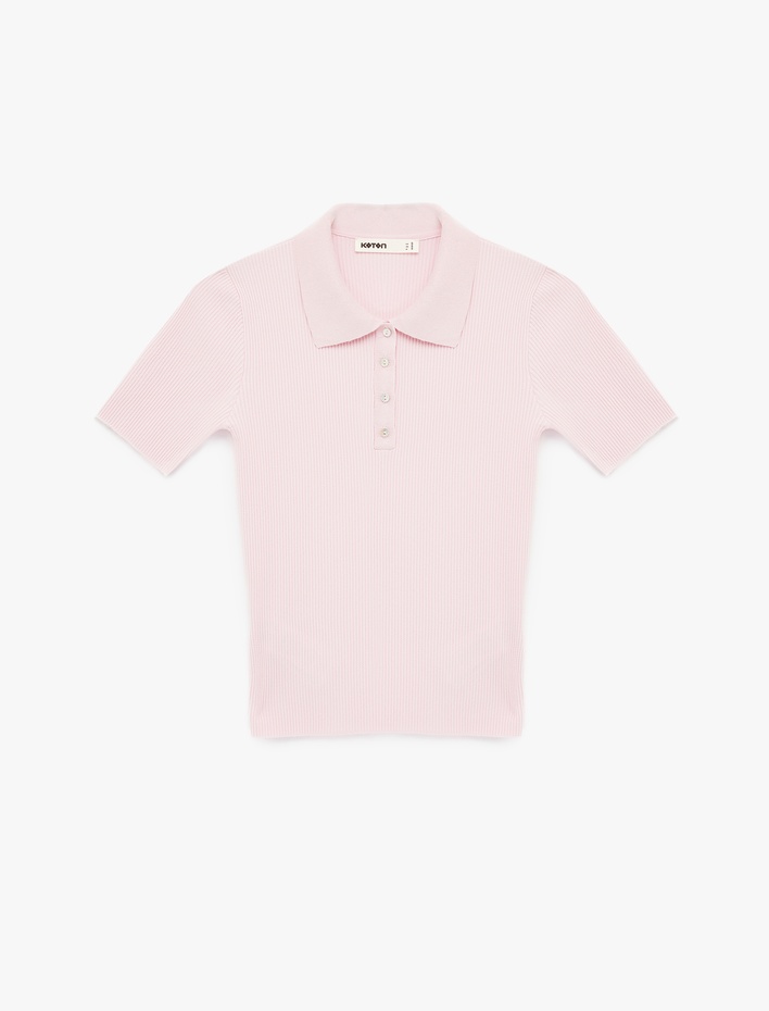  Yarım Düğme Detaylı Kısa Kollu Polo Yaka Triko Kazak