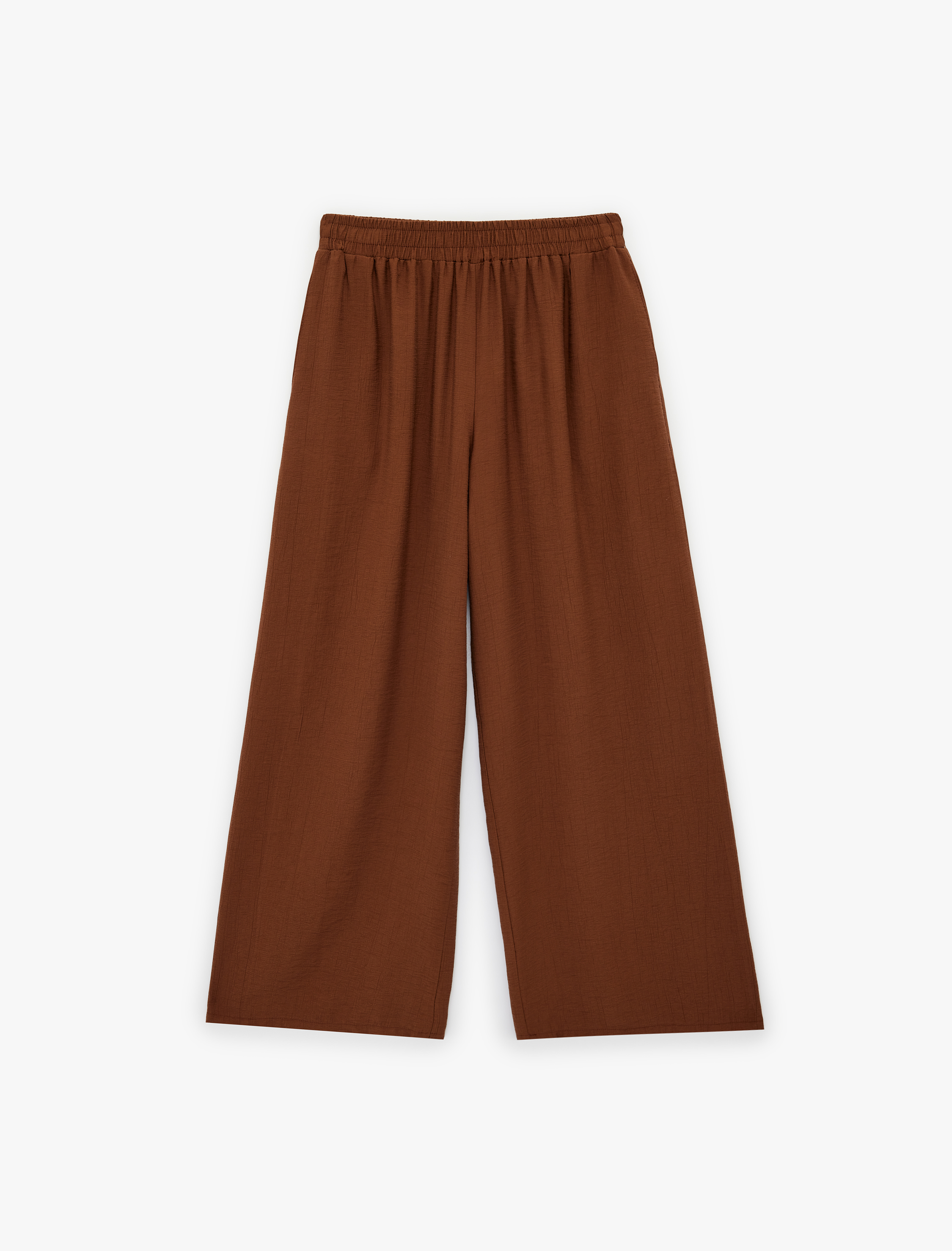   Viskon Karışımlı Beli Lastikli Loose Fit Geniş Paça Palazzo Pantolon