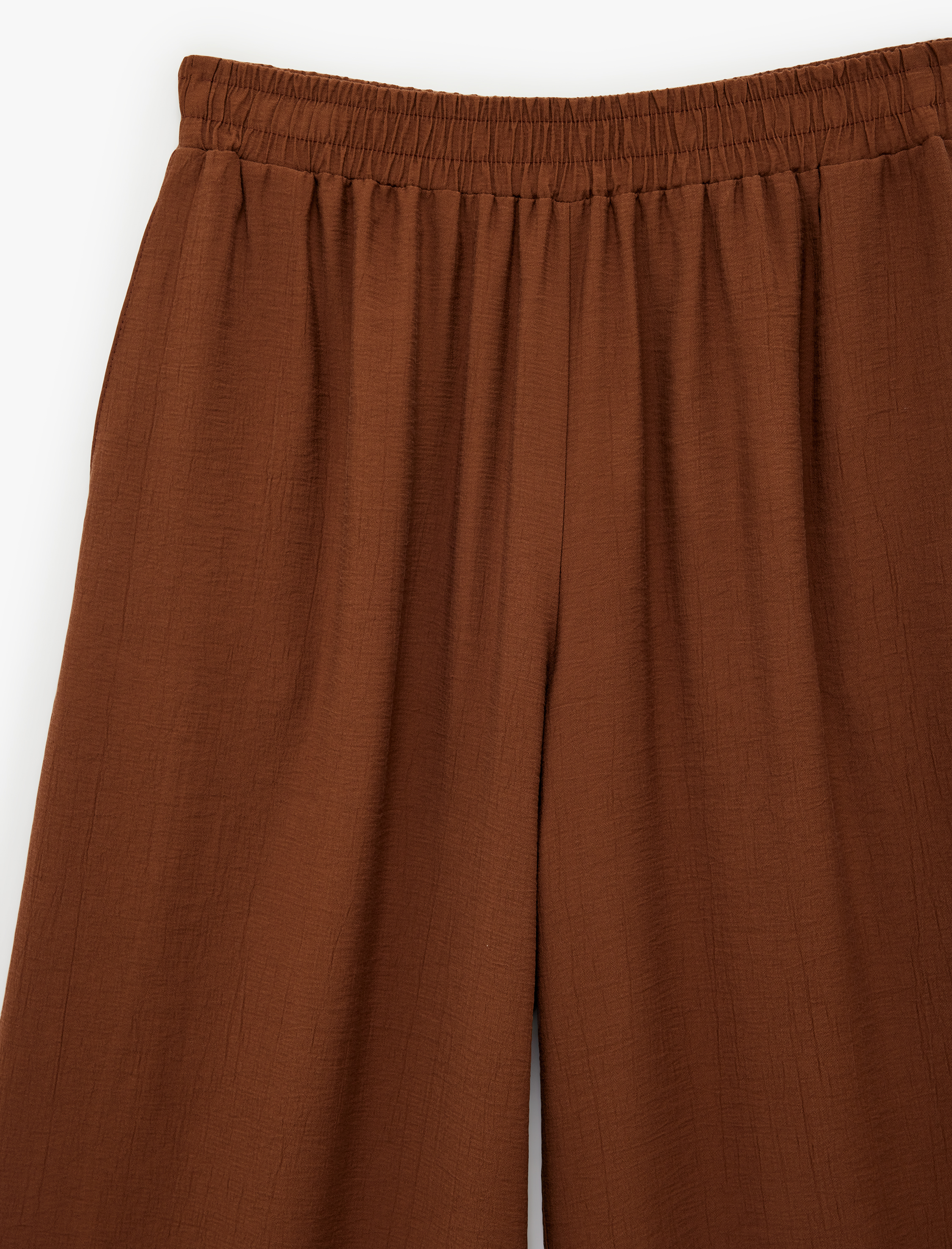   Viskon Karışımlı Beli Lastikli Loose Fit Geniş Paça Palazzo Pantolon