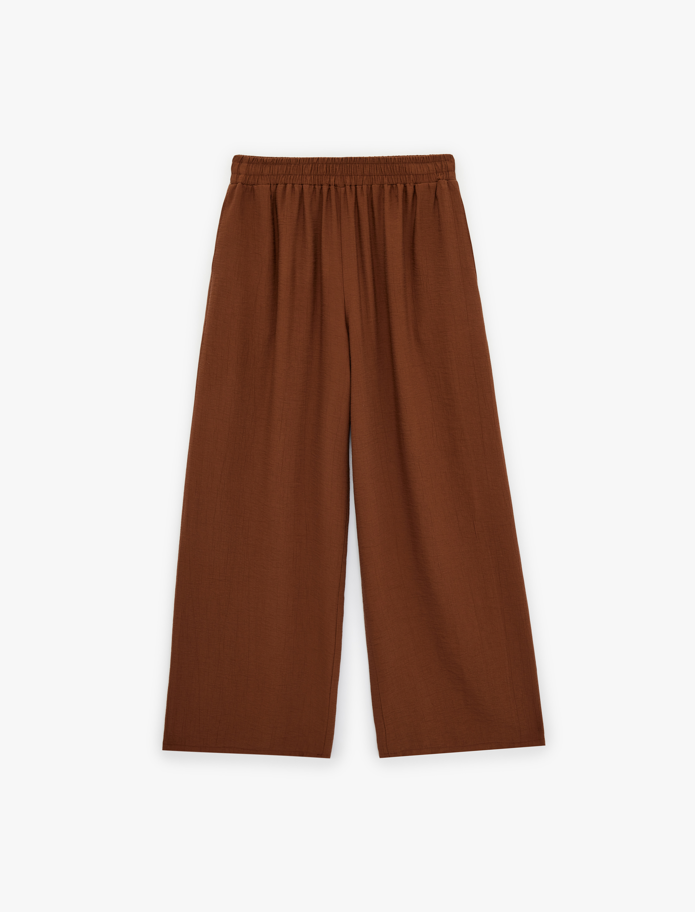   Viskon Karışımlı Beli Lastikli Loose Fit Geniş Paça Palazzo Pantolon