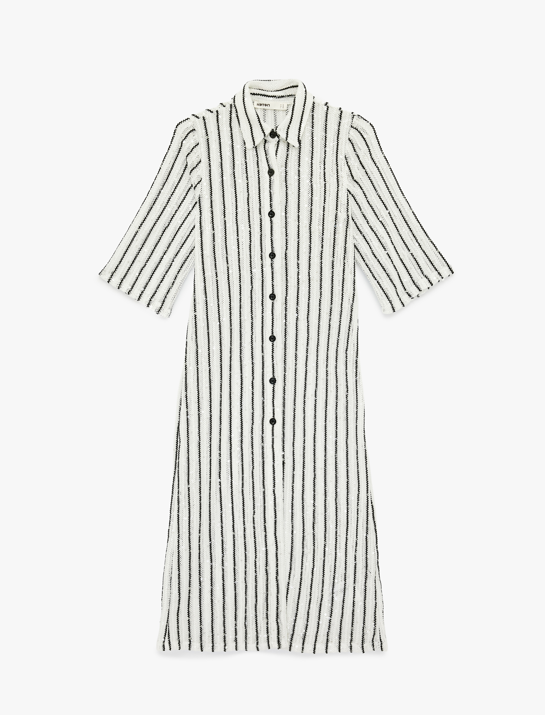   Kısa Kollu Gömlek Yaka Düğmeli Çizgili Pul Payet İşlemeli Uzun Kroşe Hırka