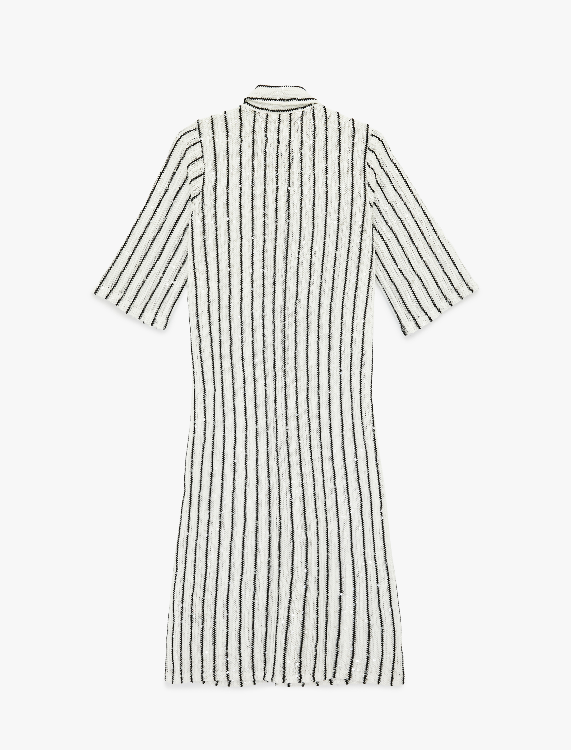   Kısa Kollu Gömlek Yaka Düğmeli Çizgili Pul Payet İşlemeli Uzun Kroşe Hırka