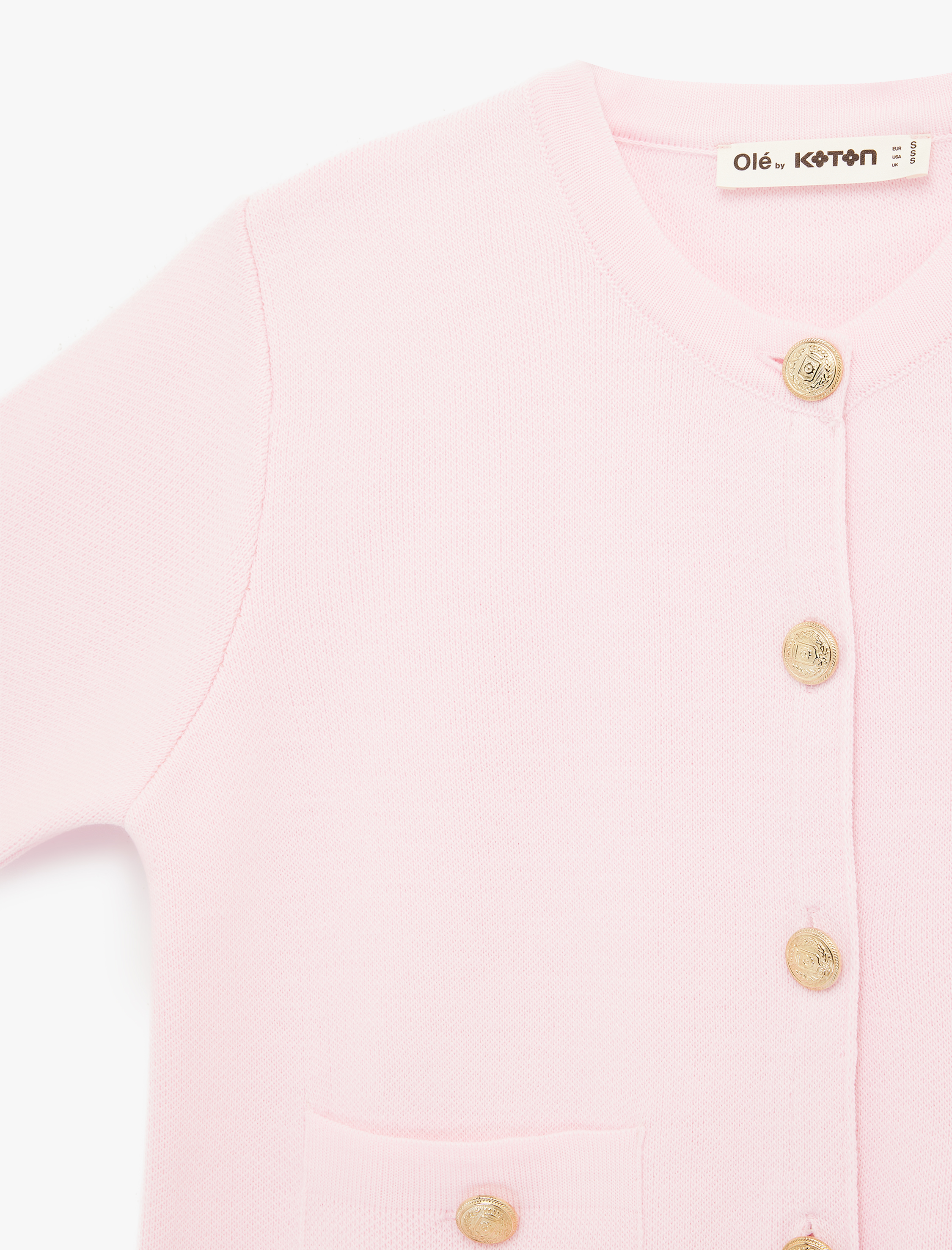   Düğmeli Cepli Kısa Kollu Bisiklet Yaka Triko Hırka