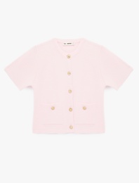 Düğmeli Cepli Kısa Kollu Bisiklet Yaka Triko Hırka