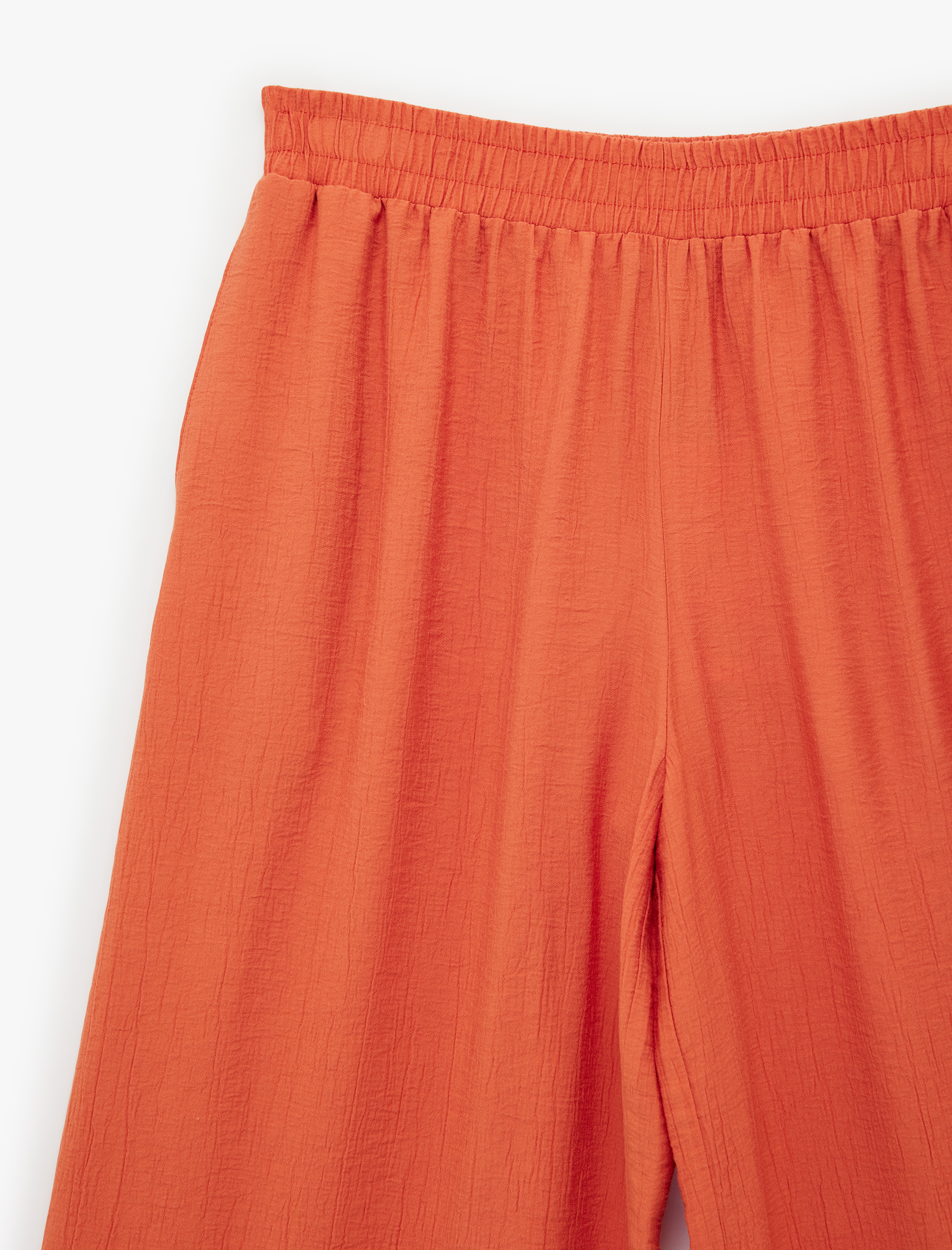   Viskon Karışımlı Beli Lastikli Loose Fit Geniş Paça Palazzo Pantolon