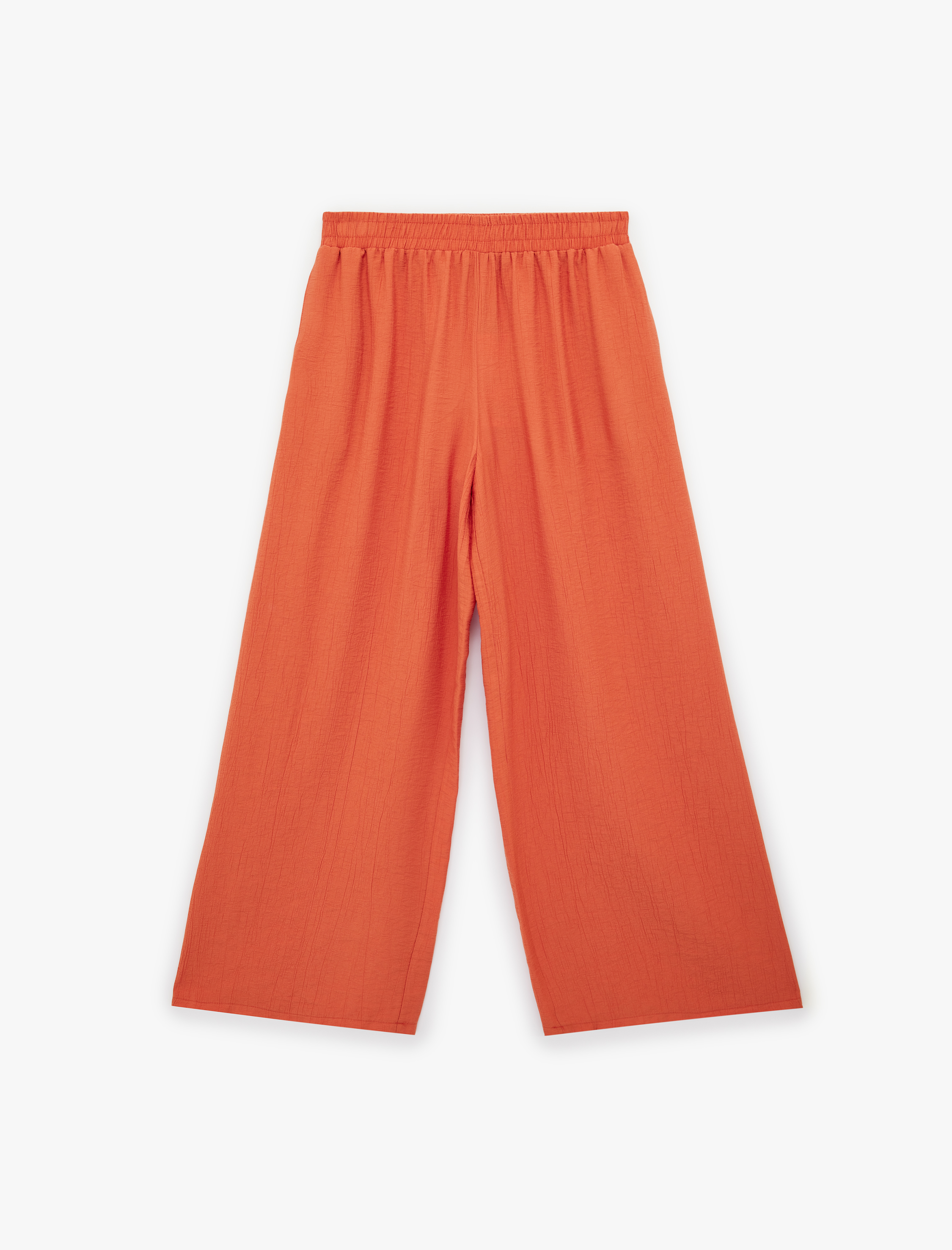   Viskon Karışımlı Beli Lastikli Loose Fit Geniş Paça Palazzo Pantolon