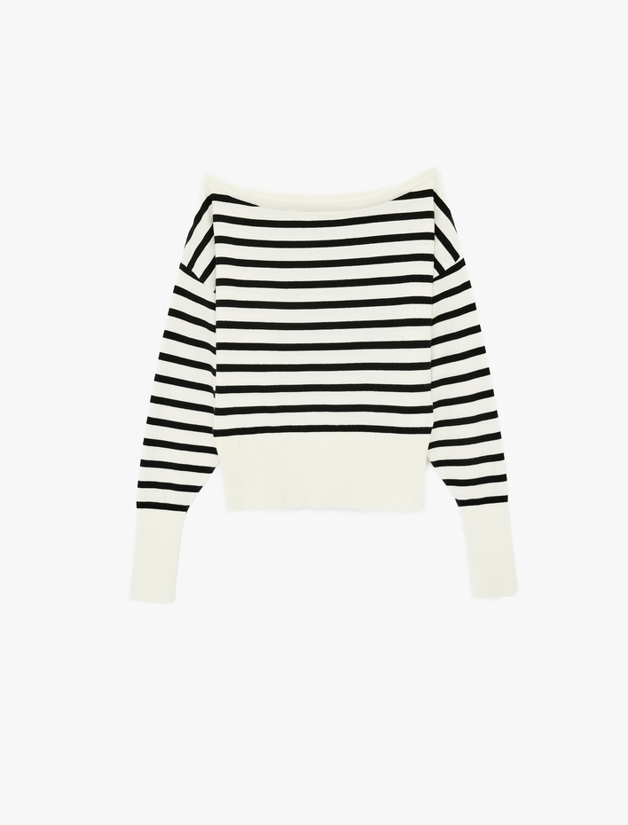  Kayık Yaka Uzun Kollu Viskon Karışımlı Kazak