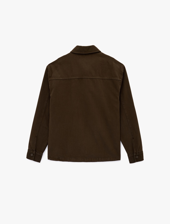  Uzun Kollu Pamuklu Gömlek Yaka Cepli Düğmeli Oversize Jean Ceket