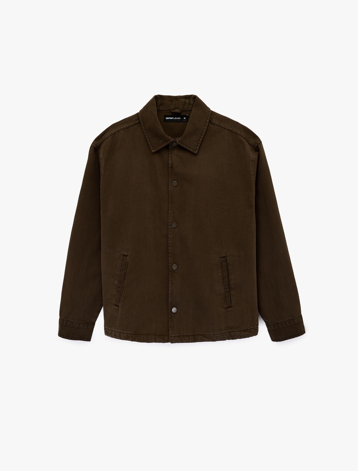  Uzun Kollu Pamuklu Gömlek Yaka Cepli Düğmeli Oversize Jean Ceket