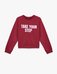 Üç İplik Şardonlu Uzun Kollu Bisiklet Yaka Baskılı Oversize Spor Sweatshirt