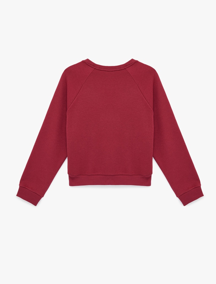  Üç İplik Şardonlu Uzun Kollu Bisiklet Yaka Baskılı Oversize Spor Sweatshirt