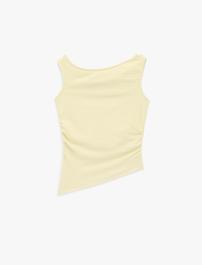  Asimetrik Drapeli Kolsuz Slim Fit Bürümcük Kolsuz Bluz