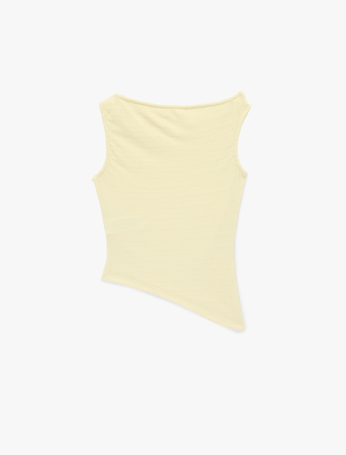  Asimetrik Drapeli Kolsuz Slim Fit Bürümcük Kolsuz Bluz