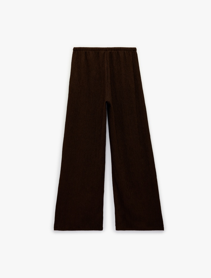 Bürümcük Kumaş Beli Bağcıklı Geniş Paça Pantolon