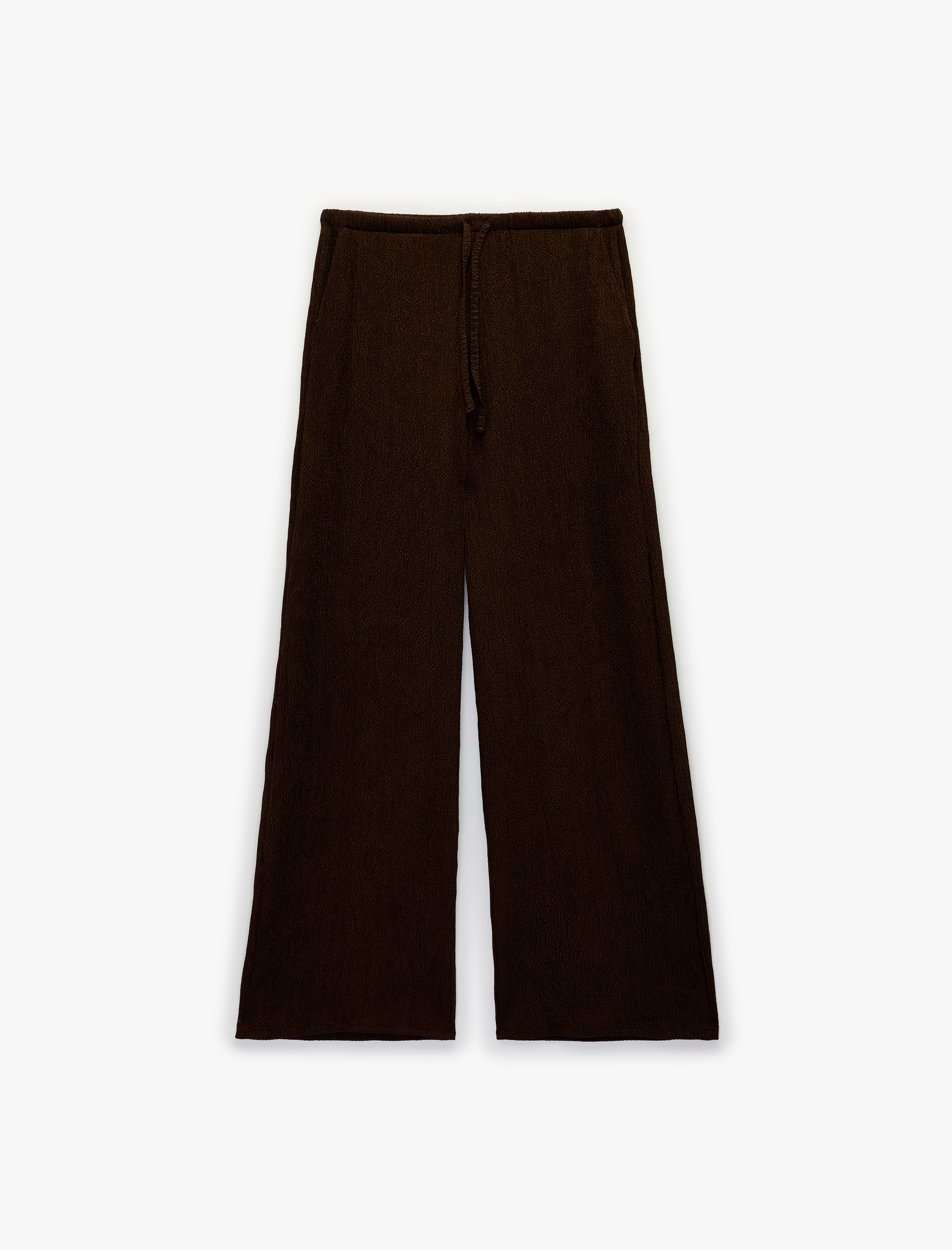   Bürümcük Kumaş Beli Bağcıklı Geniş Paça Pantolon