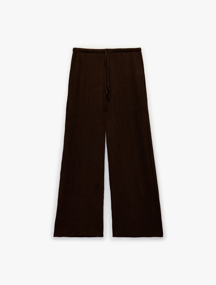  Bürümcük Kumaş Beli Bağcıklı Geniş Paça Pantolon