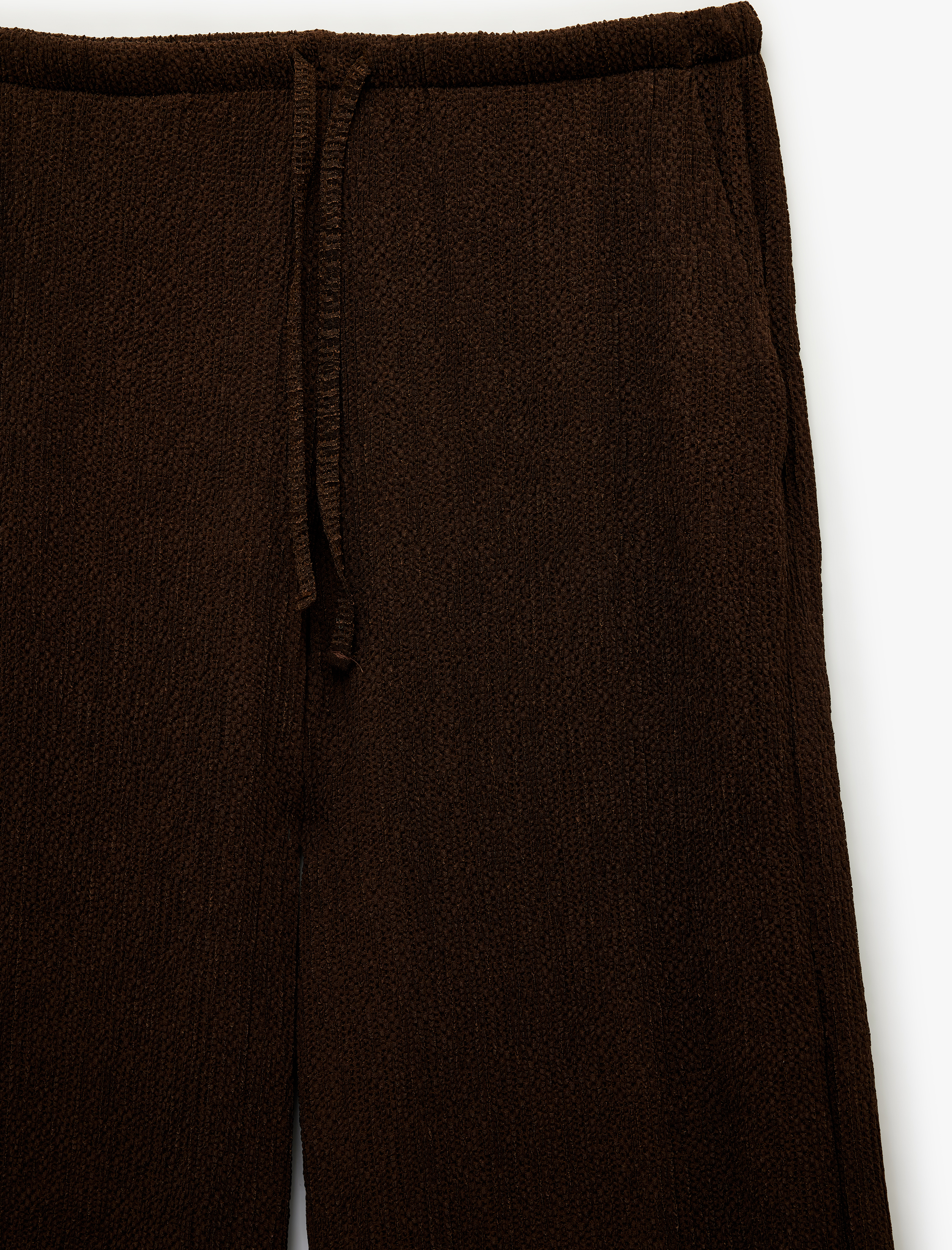   Bürümcük Kumaş Beli Bağcıklı Geniş Paça Pantolon