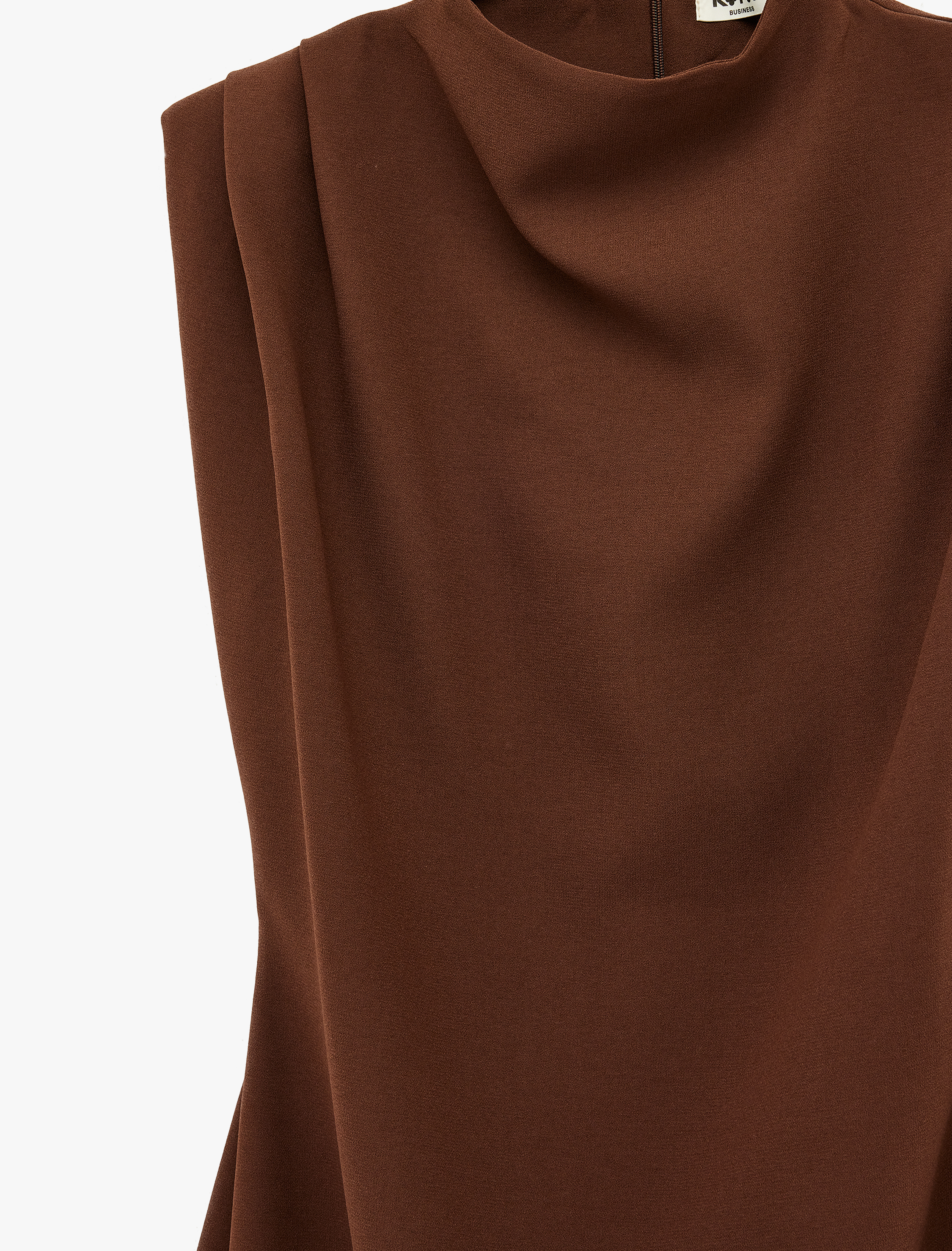   Dik Yaka Kolsuz Krep Uzun Elbise