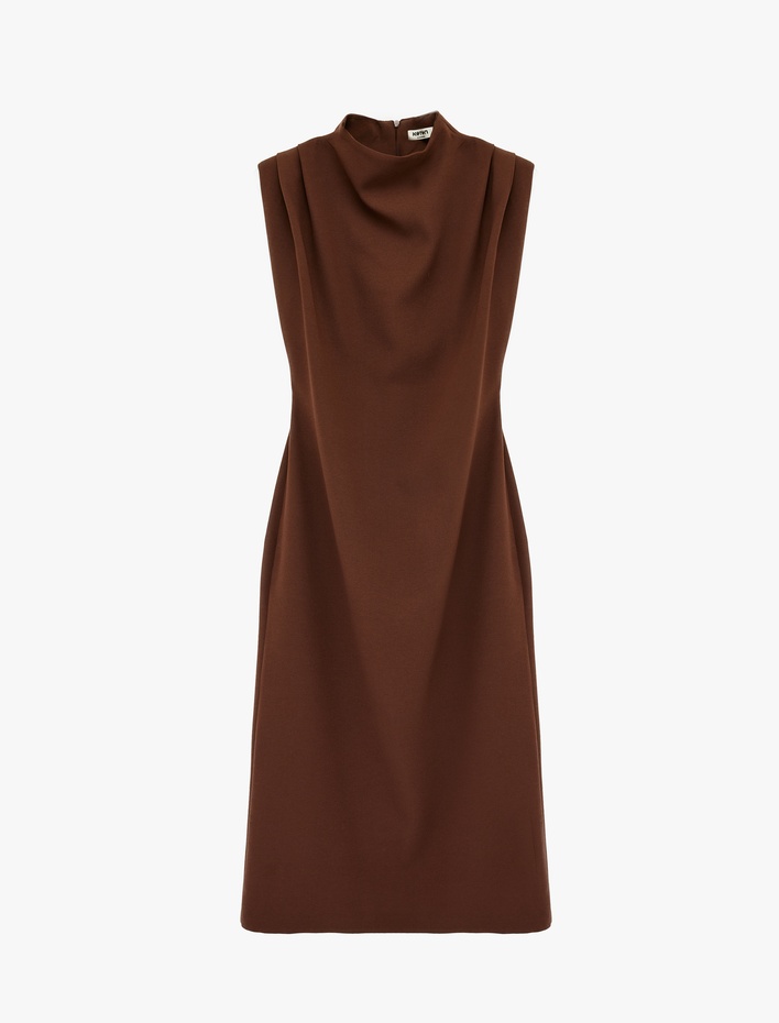  Dik Yaka Kolsuz Krep Uzun Elbise